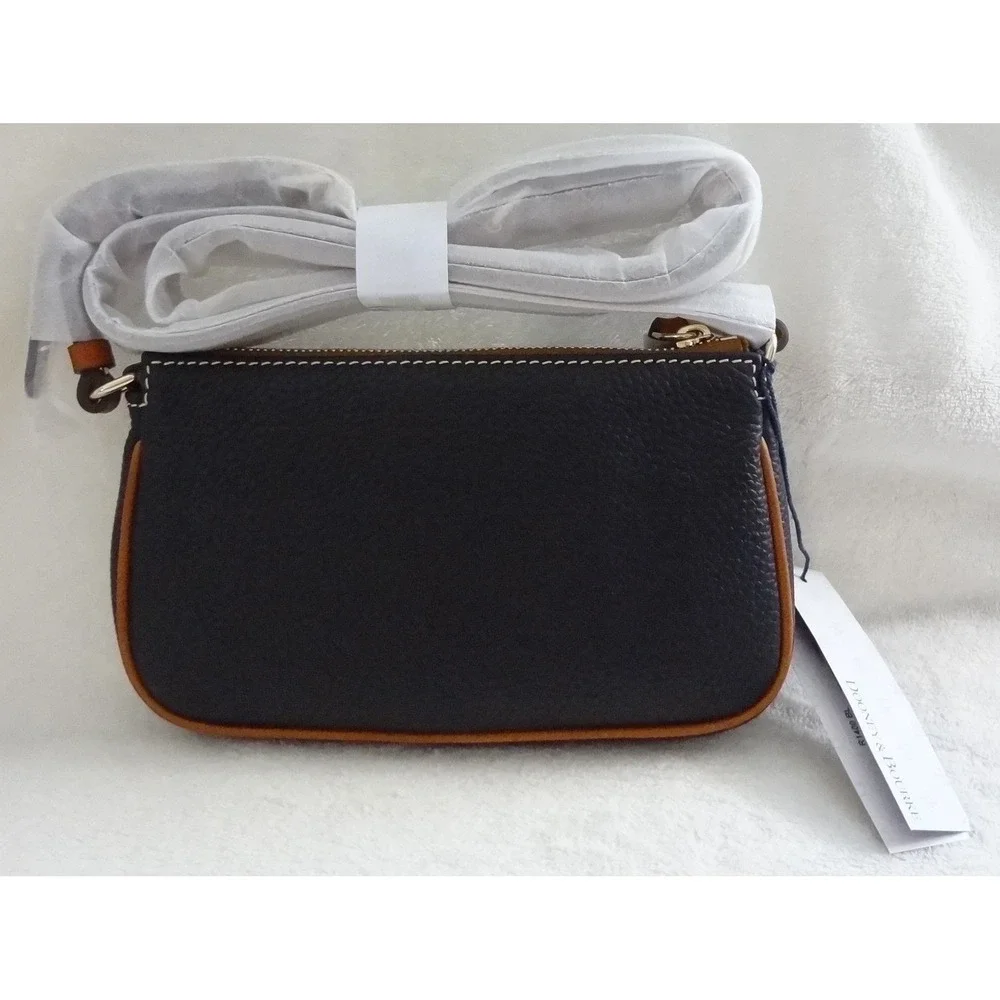 Dooney & Bourke Pebble Leather Zip Crossbody Bag Midnight‎ Blue/Brown NWT